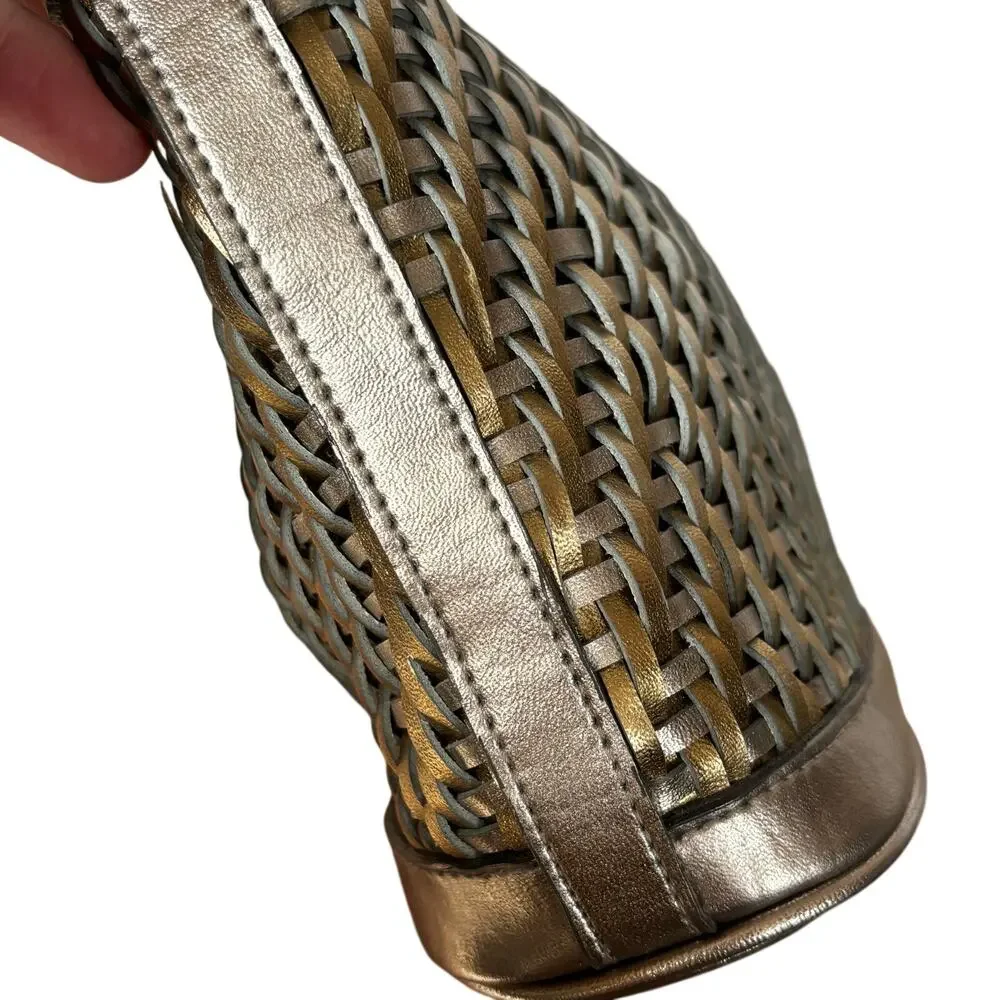 Vintage 90’s woven gold silver metallic purse shoulder bag dressy faux leather